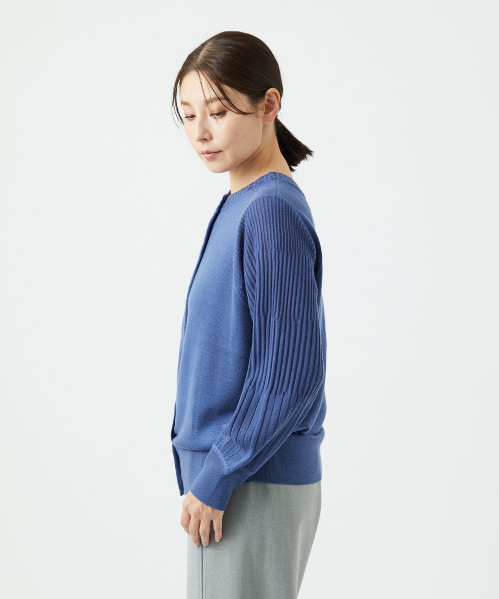 NGSCE50270 GIANNI LO GIUDICE(ジャンニ ロ ジュディチェ) [洗える]ウール混リブニットカーディガン ブルー