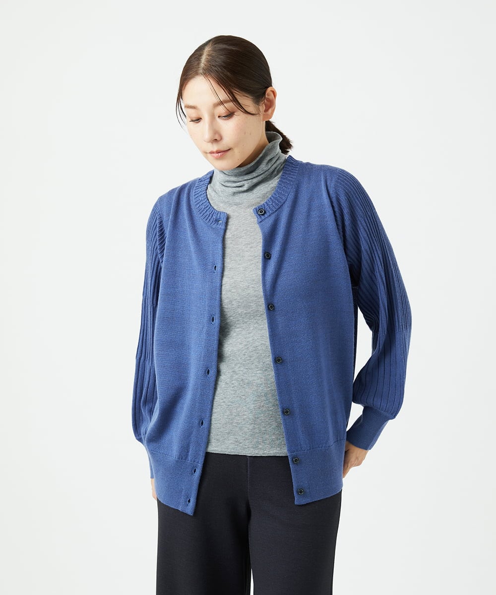 NGSCE50270 GIANNI LO GIUDICE(ジャンニ ロ ジュディチェ) [洗える]ウール混リブニットカーディガン ブルー