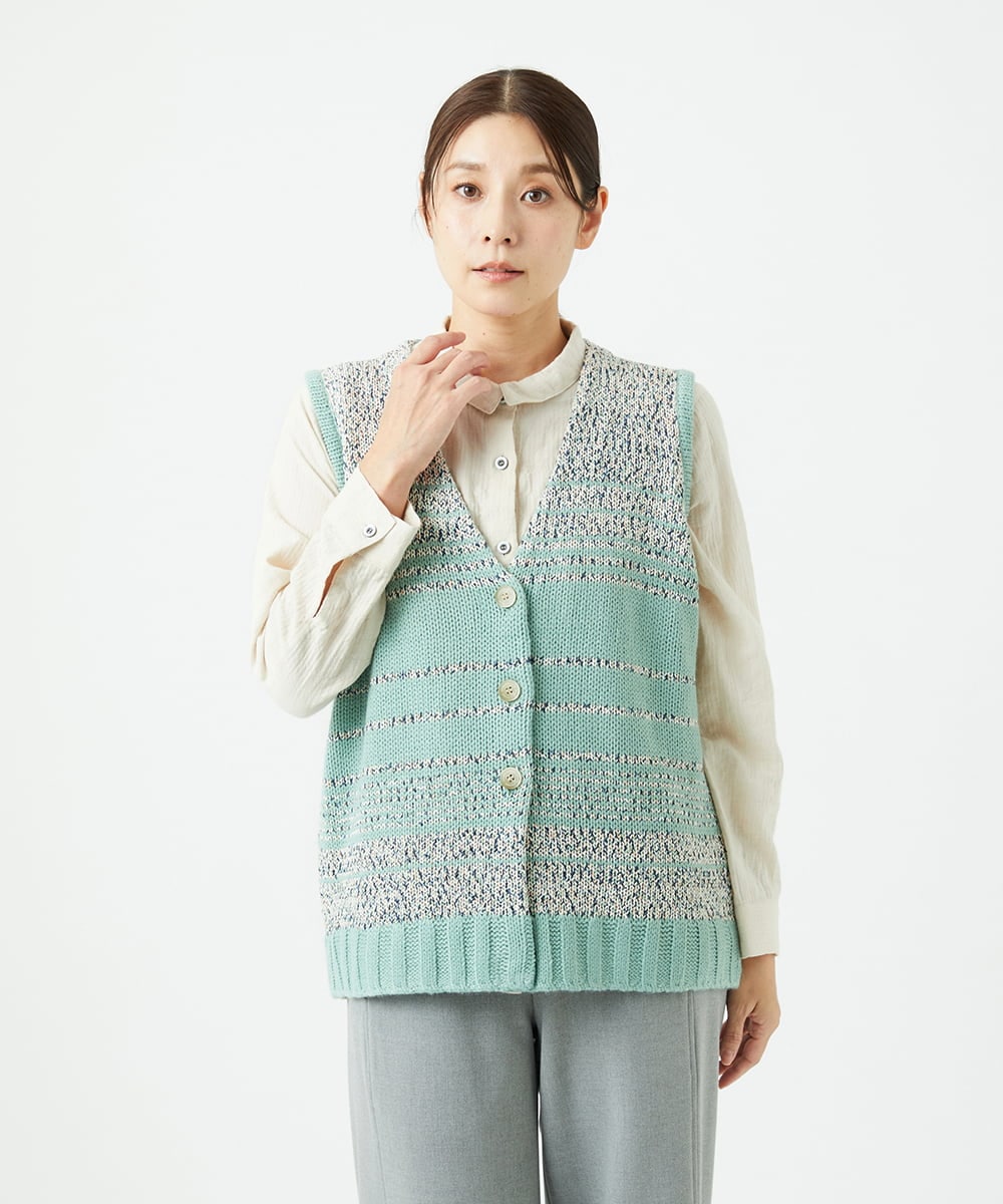 NGSCF50240 GIANNI LO GIUDICE(ジャンニ ロ ジュディチェ) [洗える]カスリパネルボーダーニットベスト グリーン