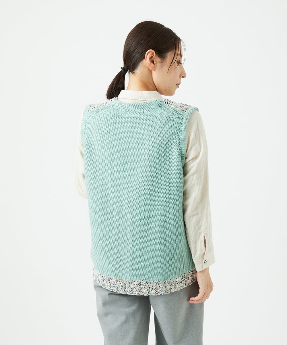 NGSCF50240 GIANNI LO GIUDICE(ジャンニ ロ ジュディチェ) [洗える]カスリパネルボーダーニットベスト グリーン