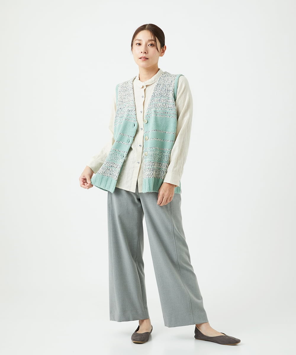 NGSCF50240 GIANNI LO GIUDICE(ジャンニ ロ ジュディチェ) [洗える]カスリパネルボーダーニットベスト グリーン