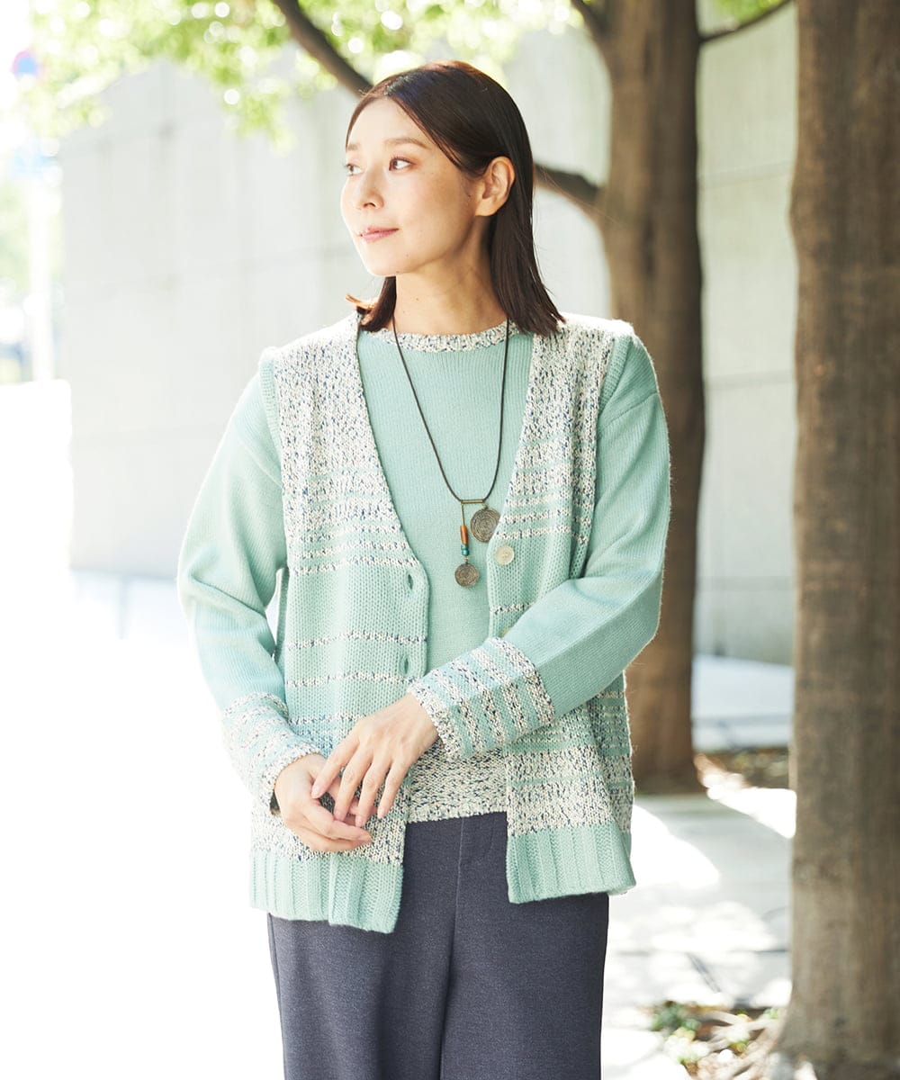 NGSCF50240 GIANNI LO GIUDICE(ジャンニ ロ ジュディチェ) [洗える]カスリパネルボーダーニットベスト グリーン