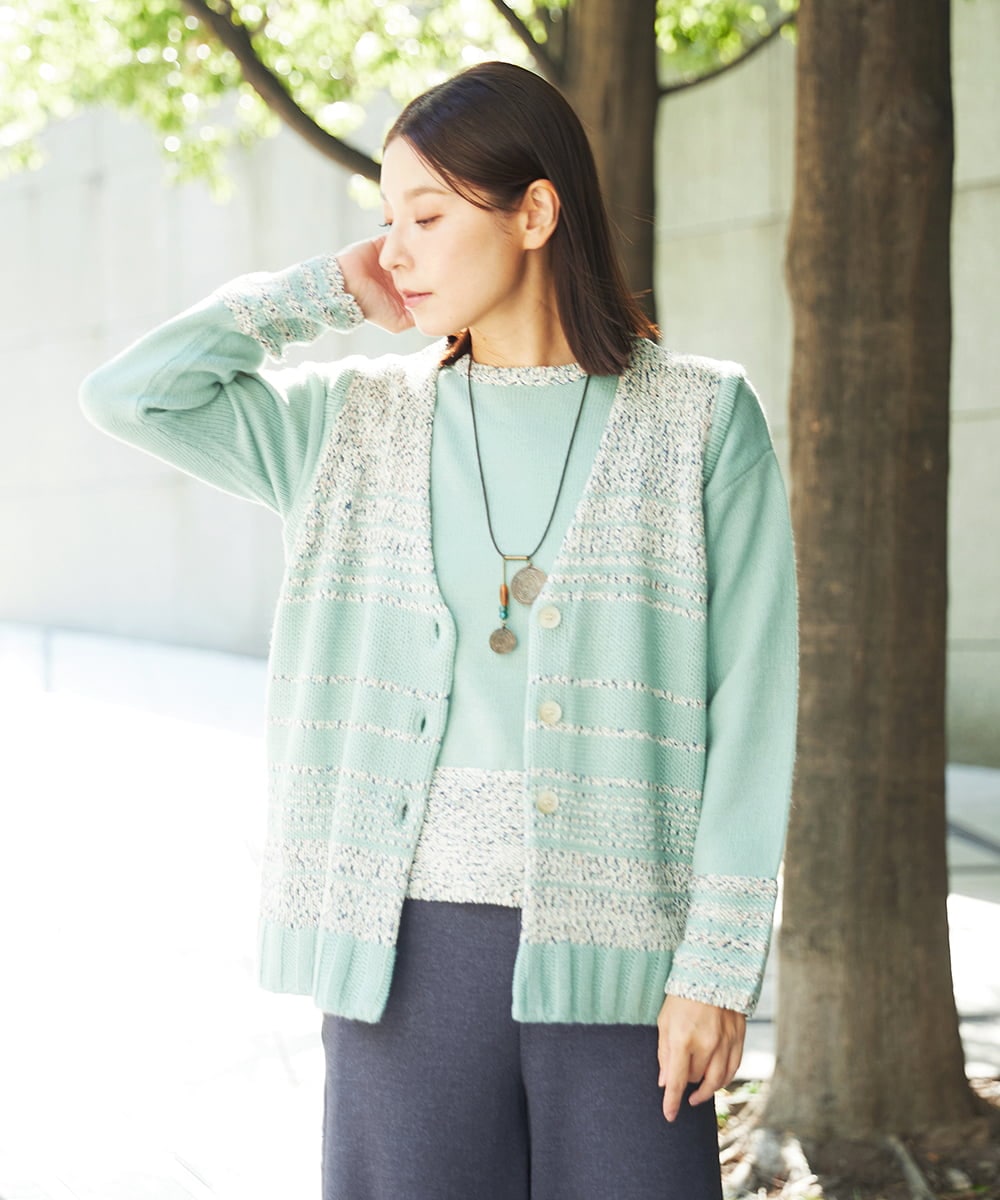 NGSCF50240 GIANNI LO GIUDICE(ジャンニ ロ ジュディチェ) [洗える]カスリパネルボーダーニットベスト グリーン