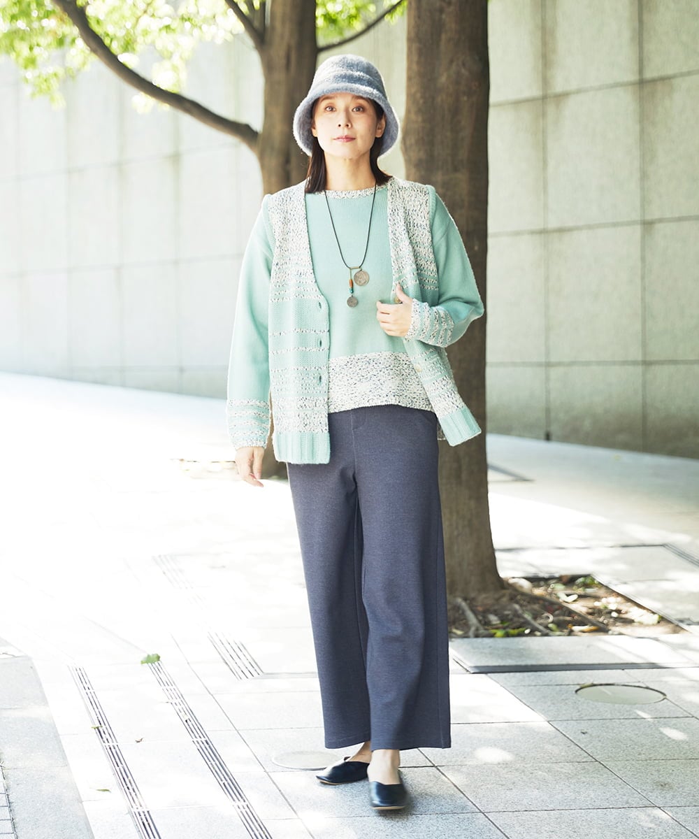 NGSCF50240 GIANNI LO GIUDICE(ジャンニ ロ ジュディチェ) [洗える]カスリパネルボーダーニットベスト グリーン