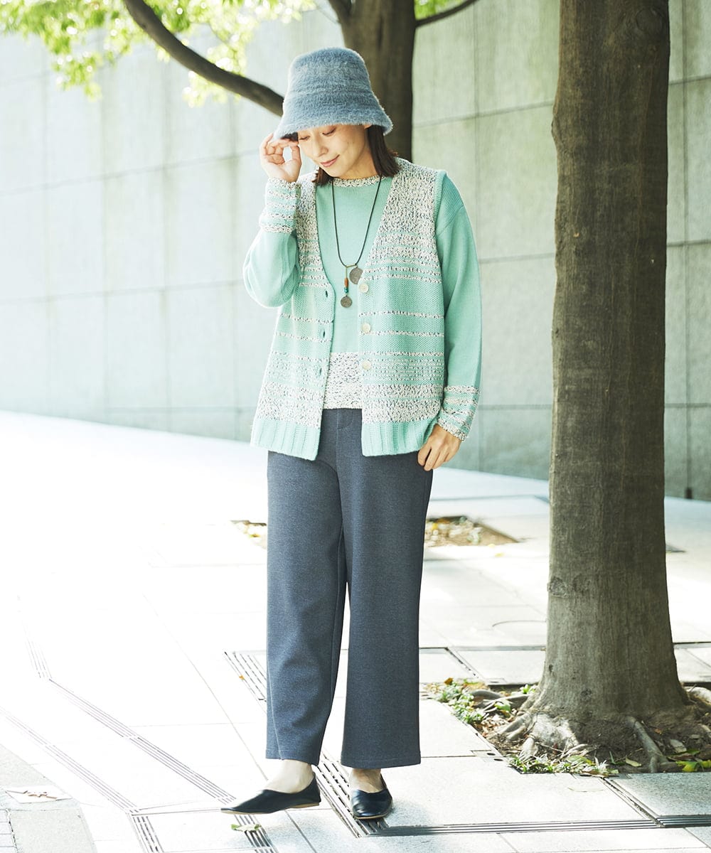 NGSCF50240 GIANNI LO GIUDICE(ジャンニ ロ ジュディチェ) [洗える]カスリパネルボーダーニットベスト グリーン