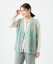 NGSCF50240 GIANNI LO GIUDICE(ジャンニ ロ ジュディチェ) [洗える]カスリパネルボーダーニットベスト グリーン