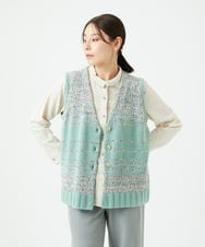 NGSCF50240 GIANNI LO GIUDICE(ジャンニ ロ ジュディチェ) [洗える]カスリパネルボーダーニットベスト グリーン