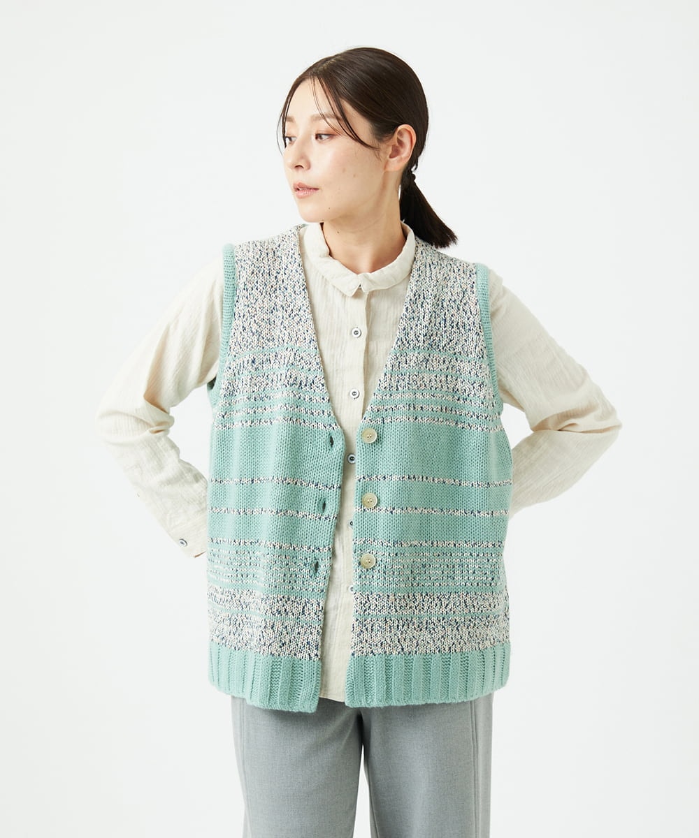 NGSCF50240 GIANNI LO GIUDICE(ジャンニ ロ ジュディチェ) [洗える]カスリパネルボーダーニットベスト グリーン