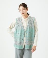 NGSCF50240 GIANNI LO GIUDICE(ジャンニ ロ ジュディチェ) [洗える]カスリパネルボーダーニットベスト グリーン