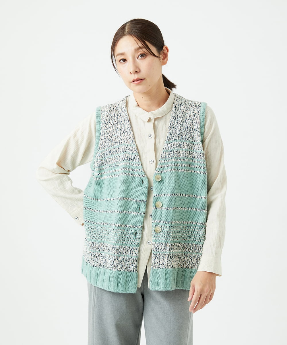 NGSCF50240 GIANNI LO GIUDICE(ジャンニ ロ ジュディチェ) [洗える]カスリパネルボーダーニットベスト グリーン