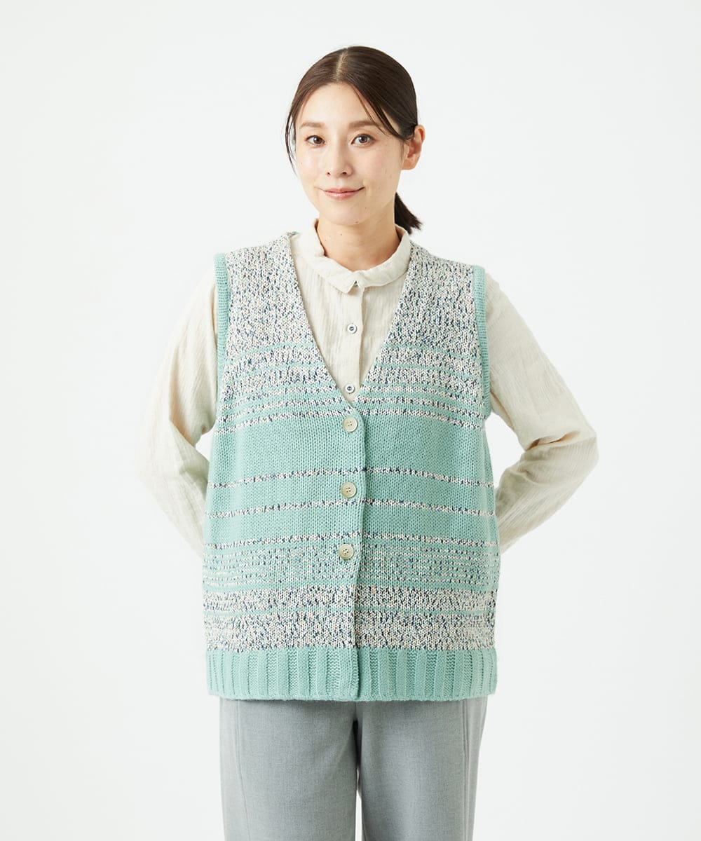 NGSCF50240 GIANNI LO GIUDICE(ジャンニ ロ ジュディチェ) [洗える]カスリパネルボーダーニットベスト グリーン