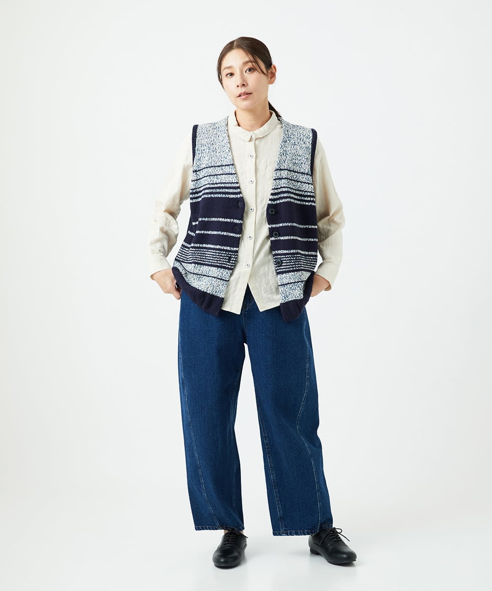 NGSCF50240 GIANNI LO GIUDICE(ジャンニ ロ ジュディチェ) [洗える]カスリパネルボーダーニットベスト ネイビー