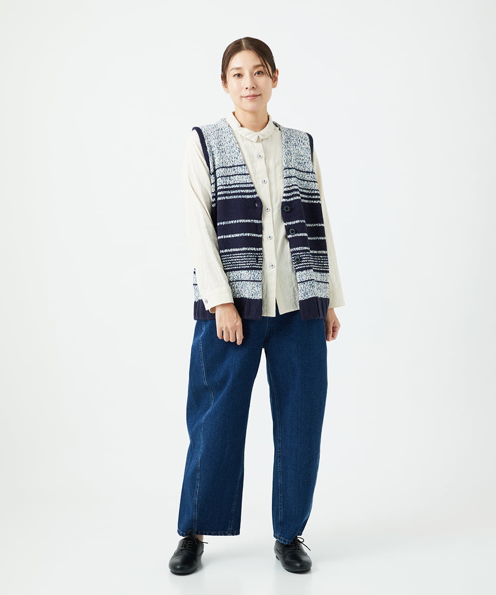 NGSCF50240 GIANNI LO GIUDICE(ジャンニ ロ ジュディチェ) [洗える]カスリパネルボーダーニットベスト ネイビー