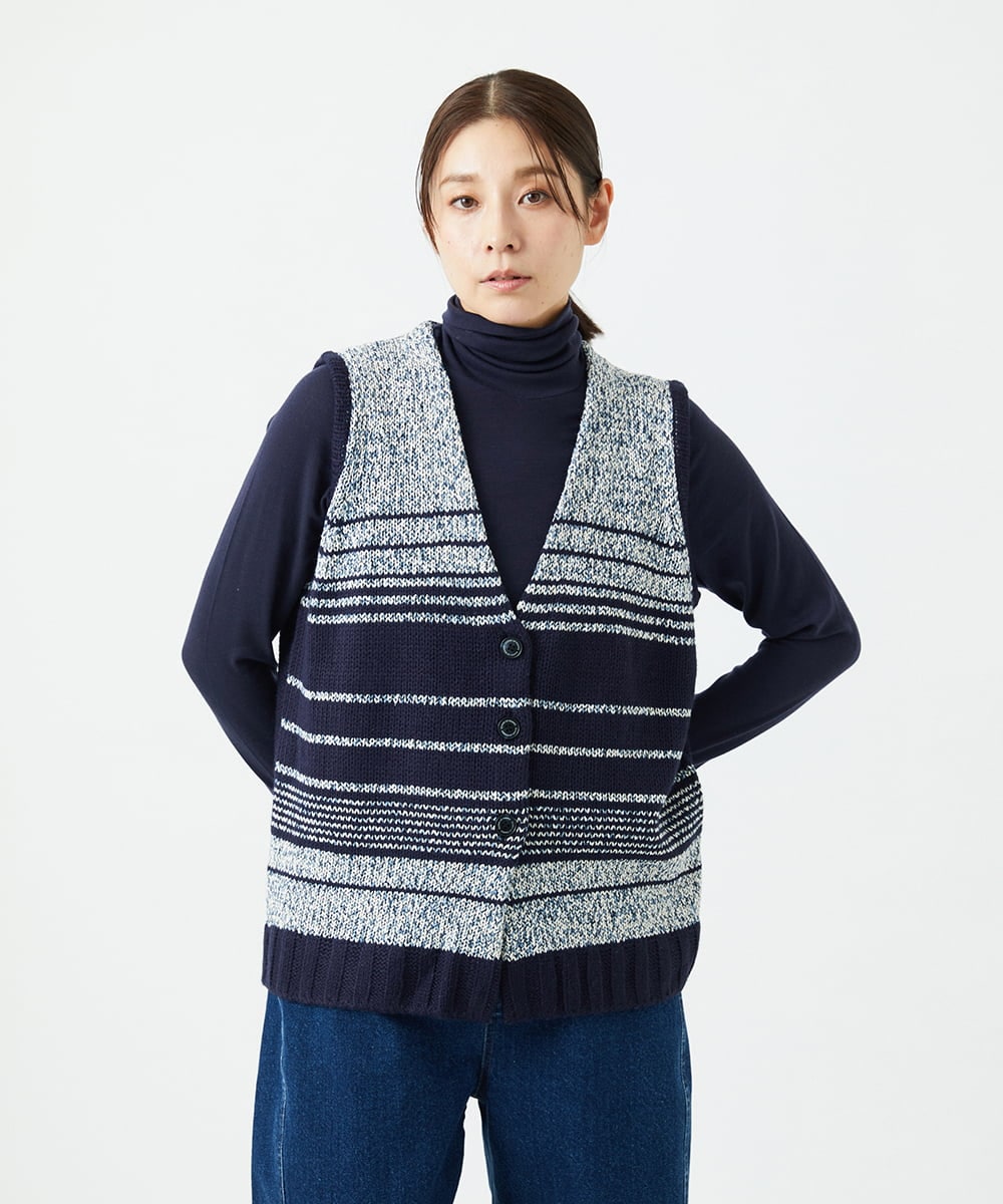 NGSCF50240 GIANNI LO GIUDICE(ジャンニ ロ ジュディチェ) [洗える]カスリパネルボーダーニットベスト ネイビー