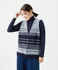 NGSCF50240 GIANNI LO GIUDICE(ジャンニ ロ ジュディチェ) [洗える]カスリパネルボーダーニットベスト ネイビー