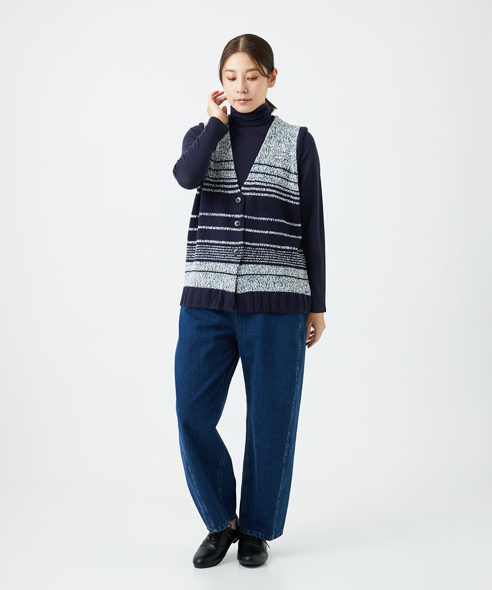 NGSCF50240 GIANNI LO GIUDICE(ジャンニ ロ ジュディチェ) [洗える]カスリパネルボーダーニットベスト ネイビー