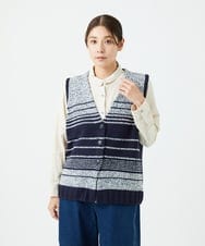 NGSCF50240 GIANNI LO GIUDICE(ジャンニ ロ ジュディチェ) [洗える]カスリパネルボーダーニットベスト ネイビー