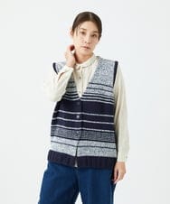 NGSCF50240 GIANNI LO GIUDICE(ジャンニ ロ ジュディチェ) [洗える]カスリパネルボーダーニットベスト ネイビー