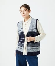 NGSCF50240 GIANNI LO GIUDICE(ジャンニ ロ ジュディチェ) [洗える]カスリパネルボーダーニットベスト ネイビー