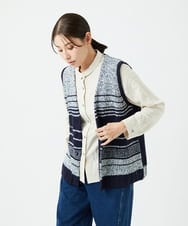 NGSCF50240 GIANNI LO GIUDICE(ジャンニ ロ ジュディチェ) [洗える]カスリパネルボーダーニットベスト ネイビー