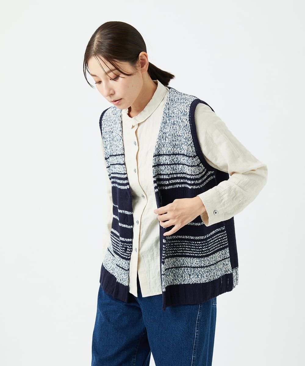 NGSCF50240 GIANNI LO GIUDICE(ジャンニ ロ ジュディチェ) [洗える]カスリパネルボーダーニットベスト ネイビー