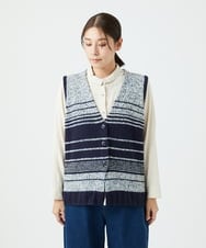 NGSCF50240 GIANNI LO GIUDICE(ジャンニ ロ ジュディチェ) [洗える]カスリパネルボーダーニットベスト ネイビー