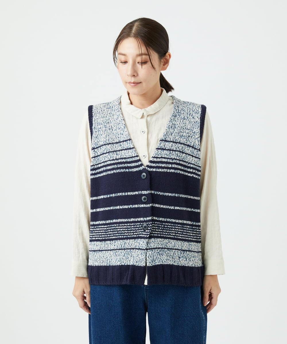 NGSCF50240 GIANNI LO GIUDICE(ジャンニ ロ ジュディチェ) [洗える]カスリパネルボーダーニットベスト ネイビー