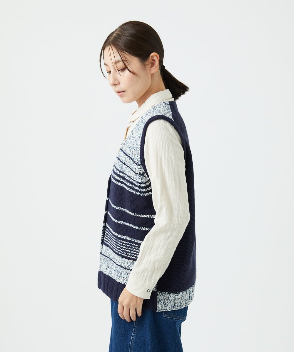 NGSCF50240 GIANNI LO GIUDICE(ジャンニ ロ ジュディチェ) [洗える]カスリパネルボーダーニットベスト ネイビー