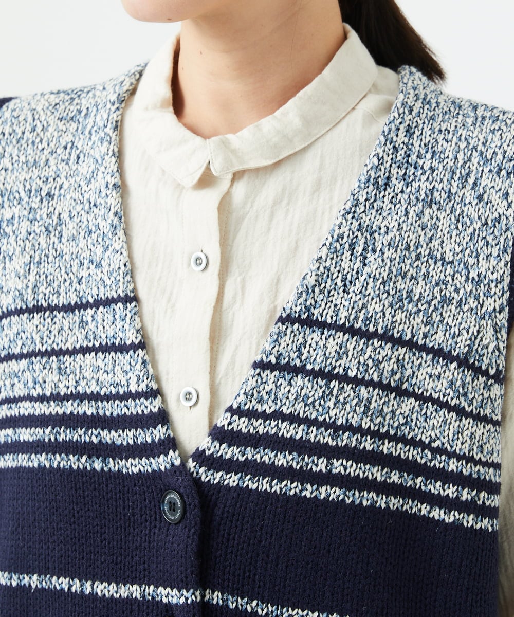 NGSCF50240 GIANNI LO GIUDICE(ジャンニ ロ ジュディチェ) [洗える]カスリパネルボーダーニットベスト ネイビー