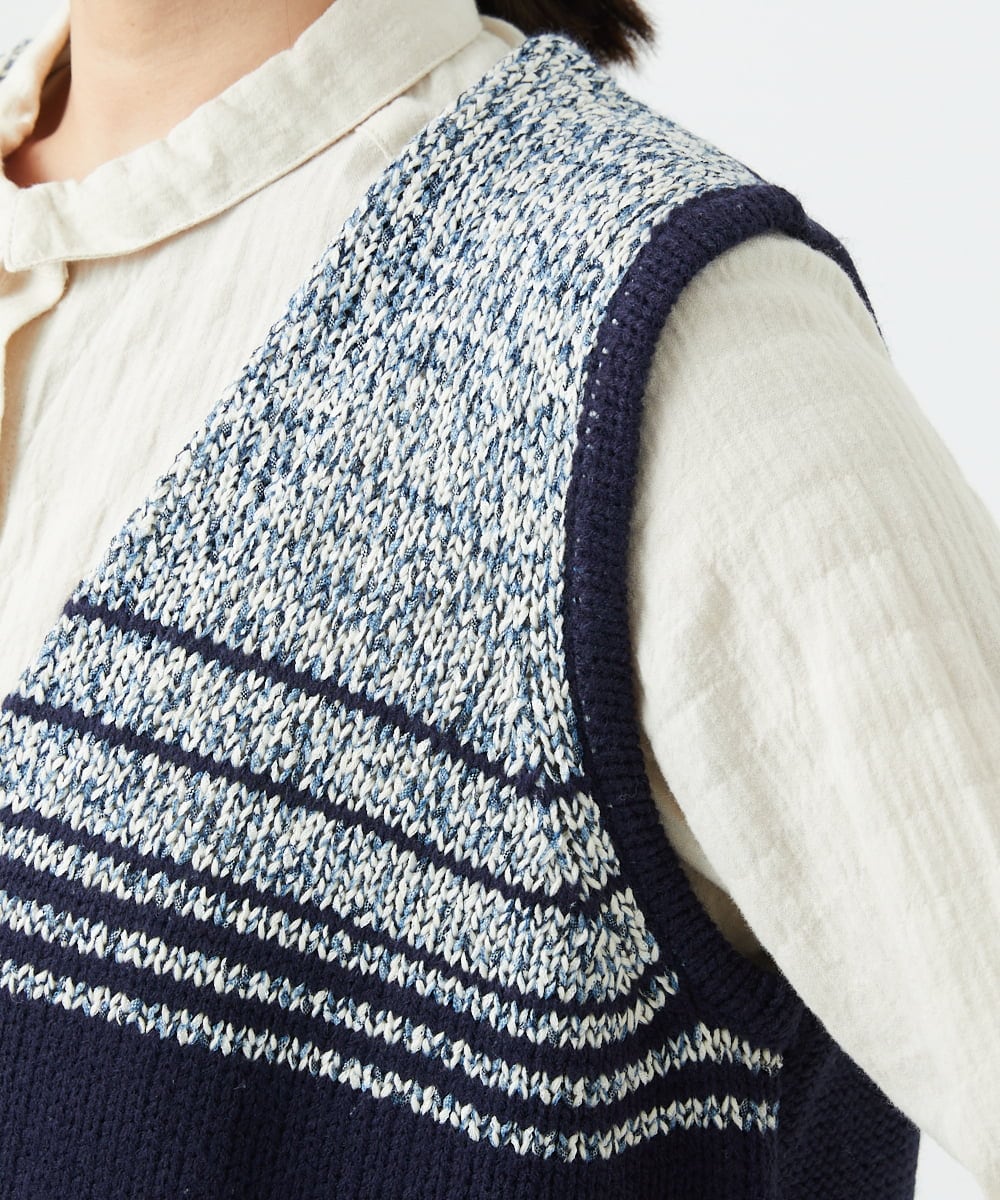 NGSCF50240 GIANNI LO GIUDICE(ジャンニ ロ ジュディチェ) [洗える]カスリパネルボーダーニットベスト ネイビー