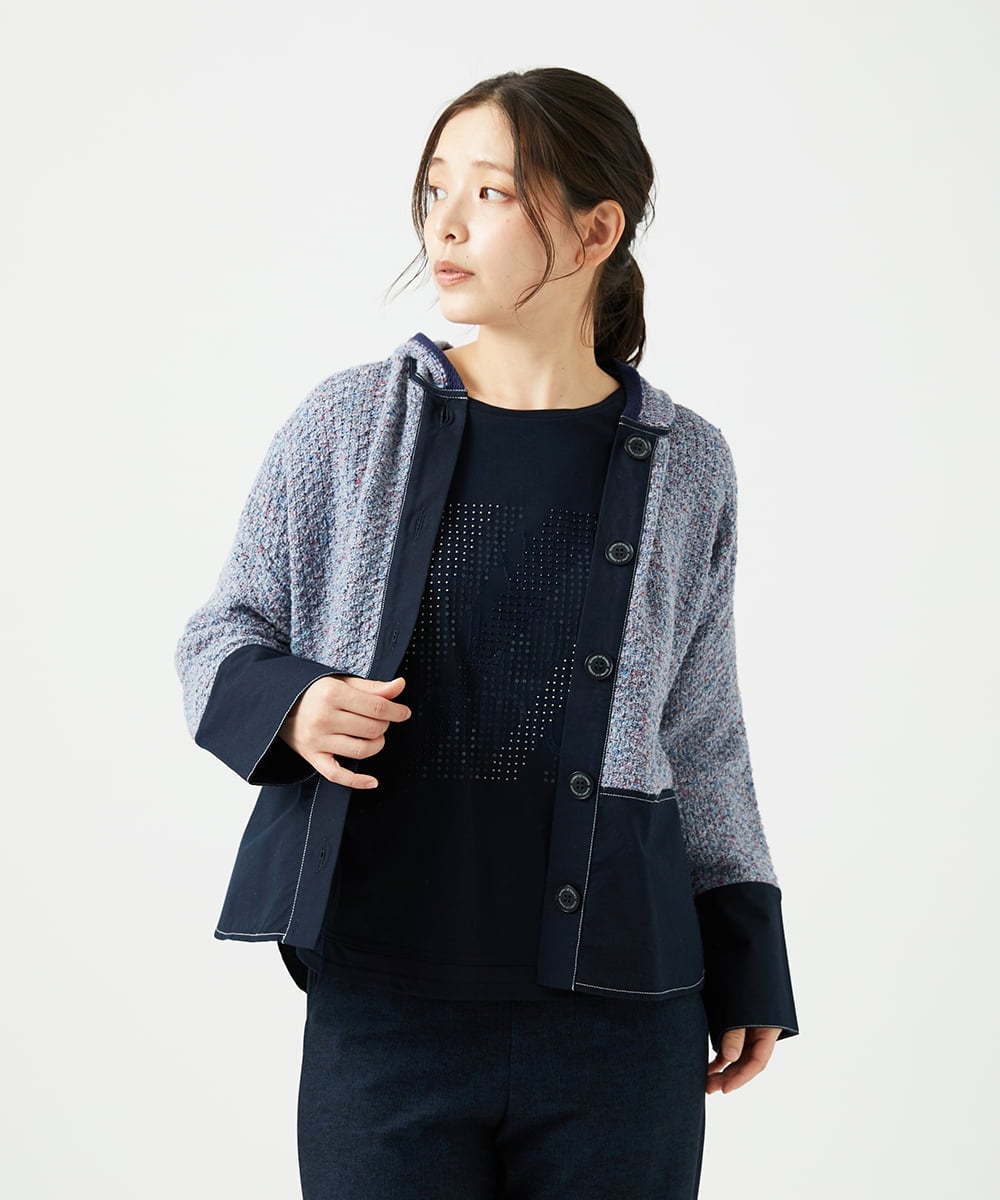 NGSEF12390 GIANNI LO GIUDICE(ジャンニ ロ ジュディチェ) 綿麻ニットジャケット ブルー