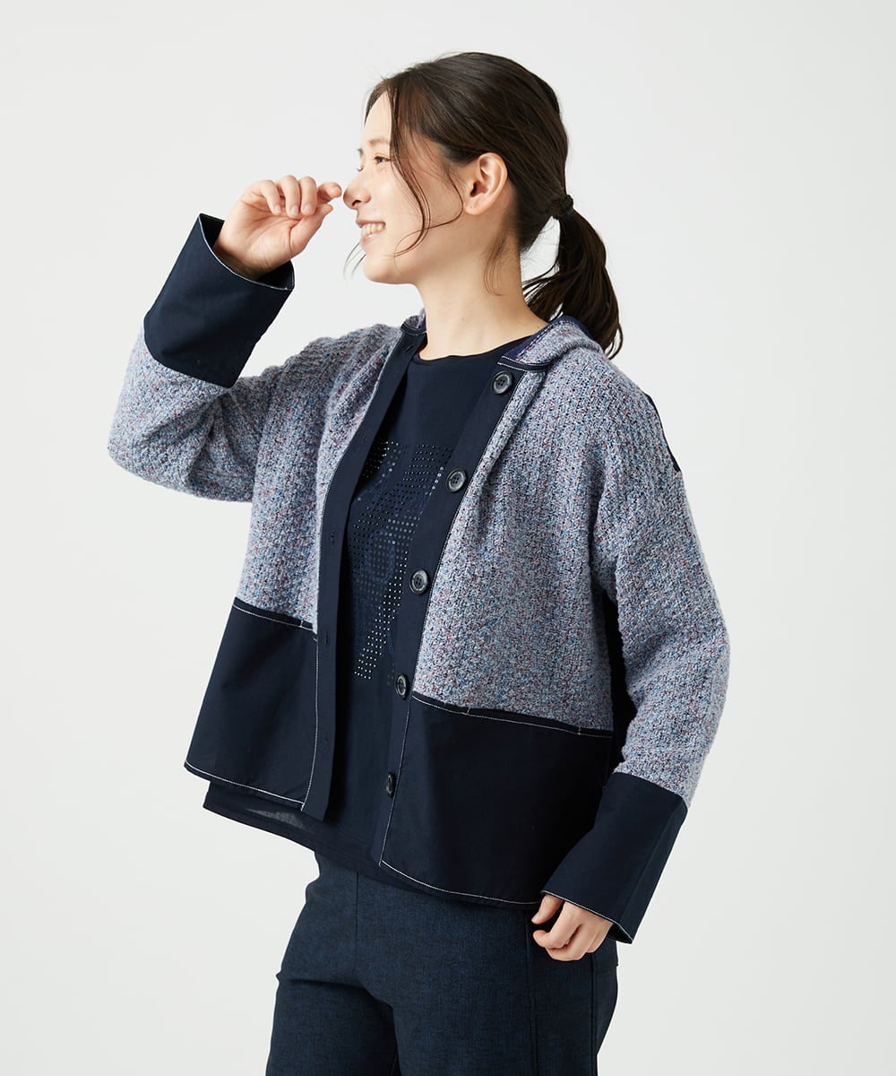 NGSEF12390 GIANNI LO GIUDICE(ジャンニ ロ ジュディチェ) 綿麻ニットジャケット ブルー