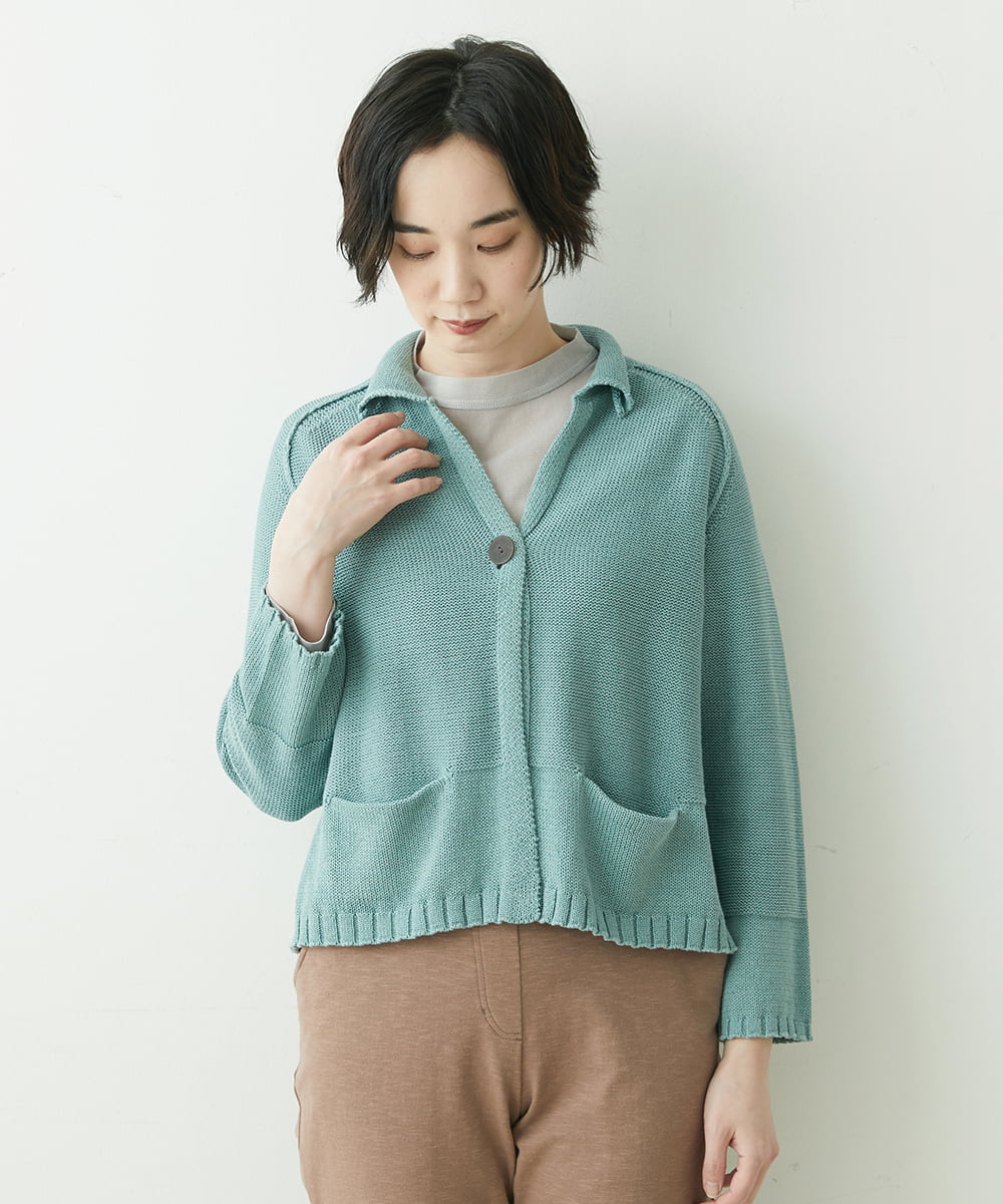 NGSET10300 GIANNI LO GIUDICE(ジャンニ ロ ジュディチェ) [洗える]綿ギマニットジャケット ライトグリーン