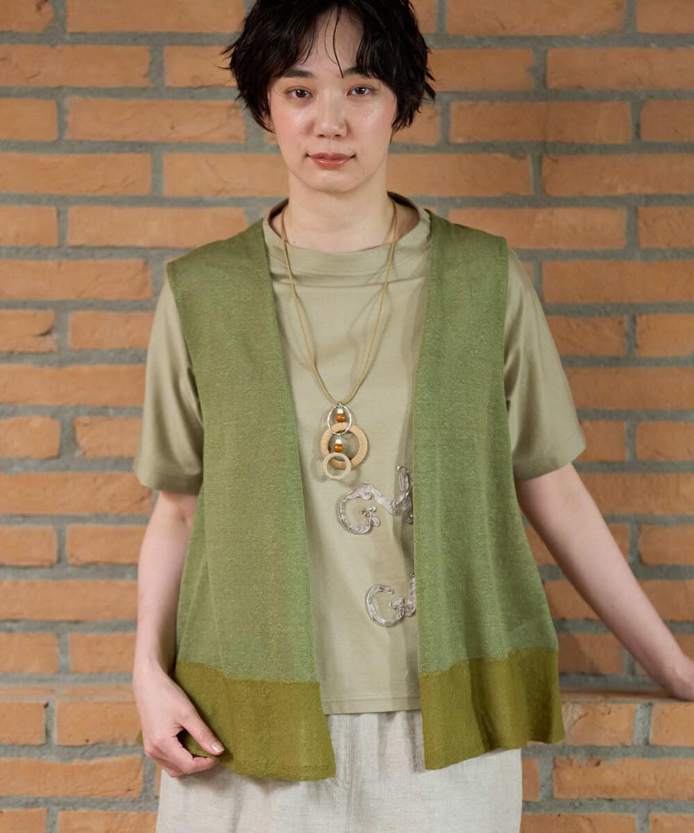 NGSGE55230 GIANNI LO GIUDICE(ジャンニ ロ ジュディチェ) [洗える]麻ナイロンジレ　 グリーン