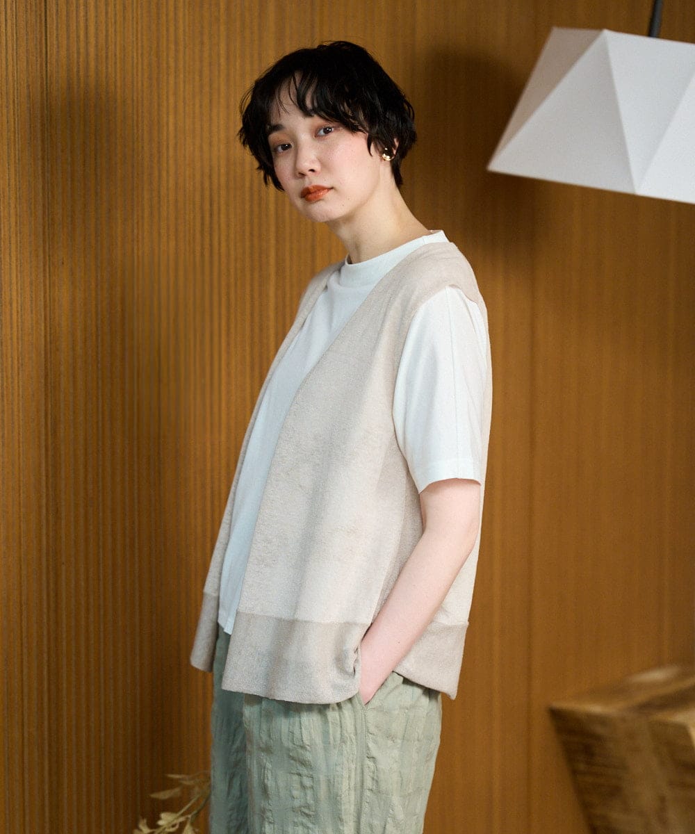NGSGE55230 GIANNI LO GIUDICE(ジャンニ ロ ジュディチェ) [洗える]麻ナイロンジレ　 ベージュ
