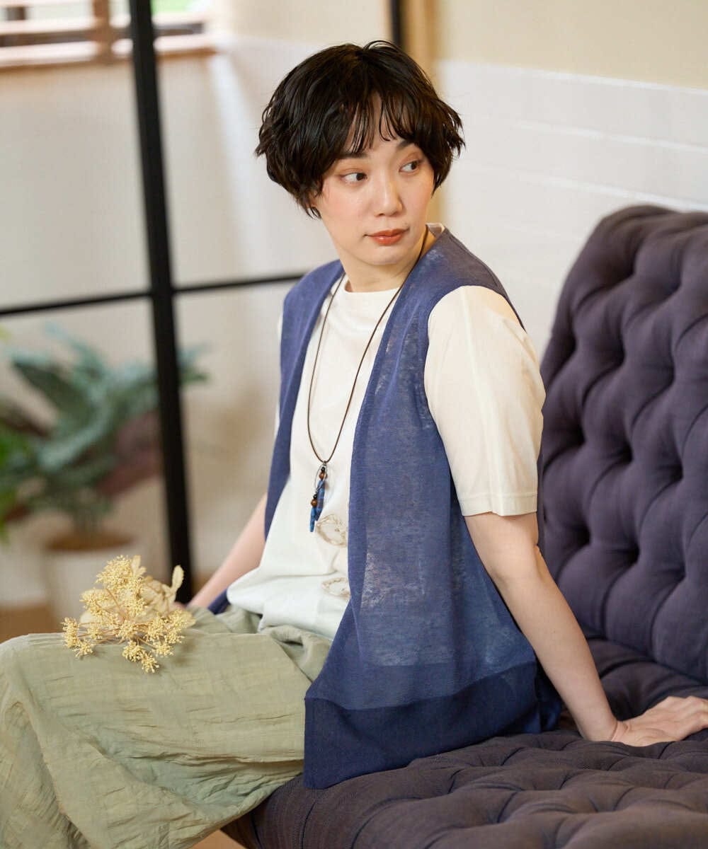 NGSGE55230 GIANNI LO GIUDICE(ジャンニ ロ ジュディチェ) [洗える]麻ナイロンジレ　 ベージュ