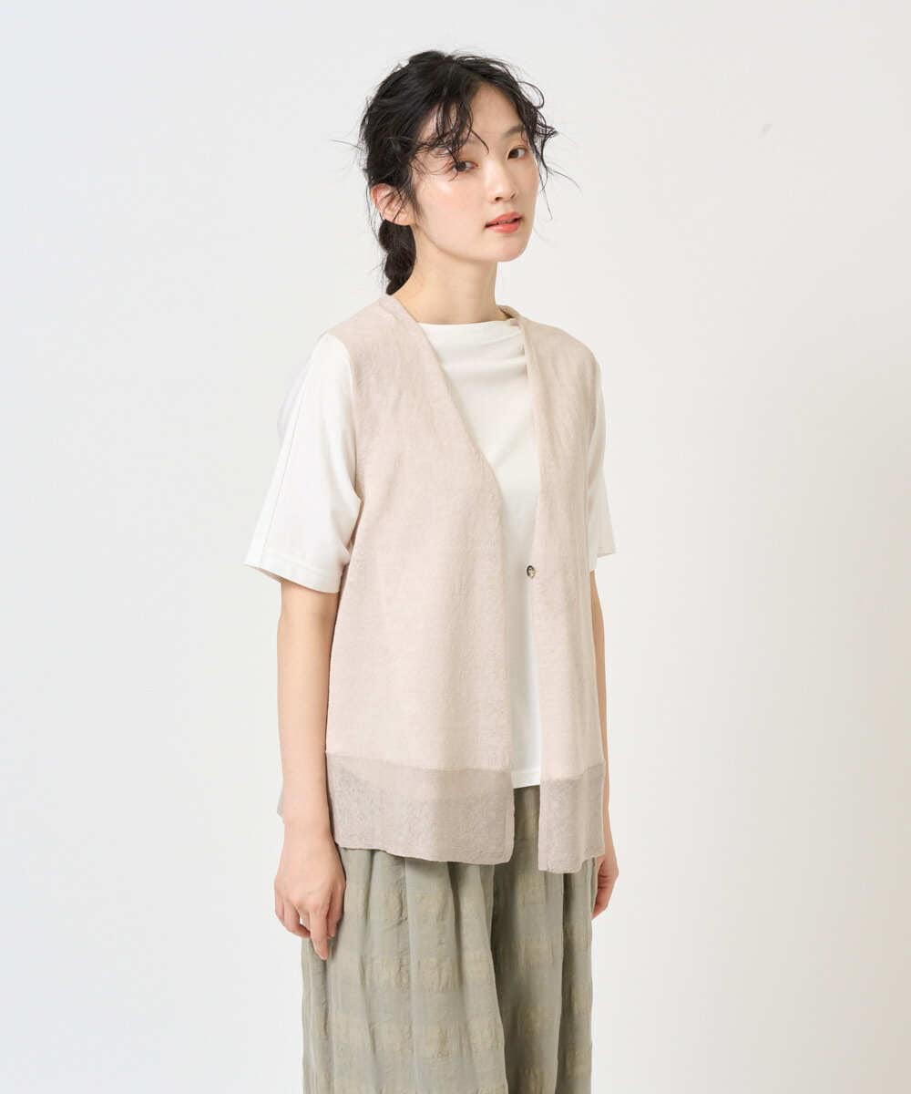 NGSGE55230 GIANNI LO GIUDICE(ジャンニ ロ ジュディチェ) [洗える]麻ナイロンジレ　 ベージュ