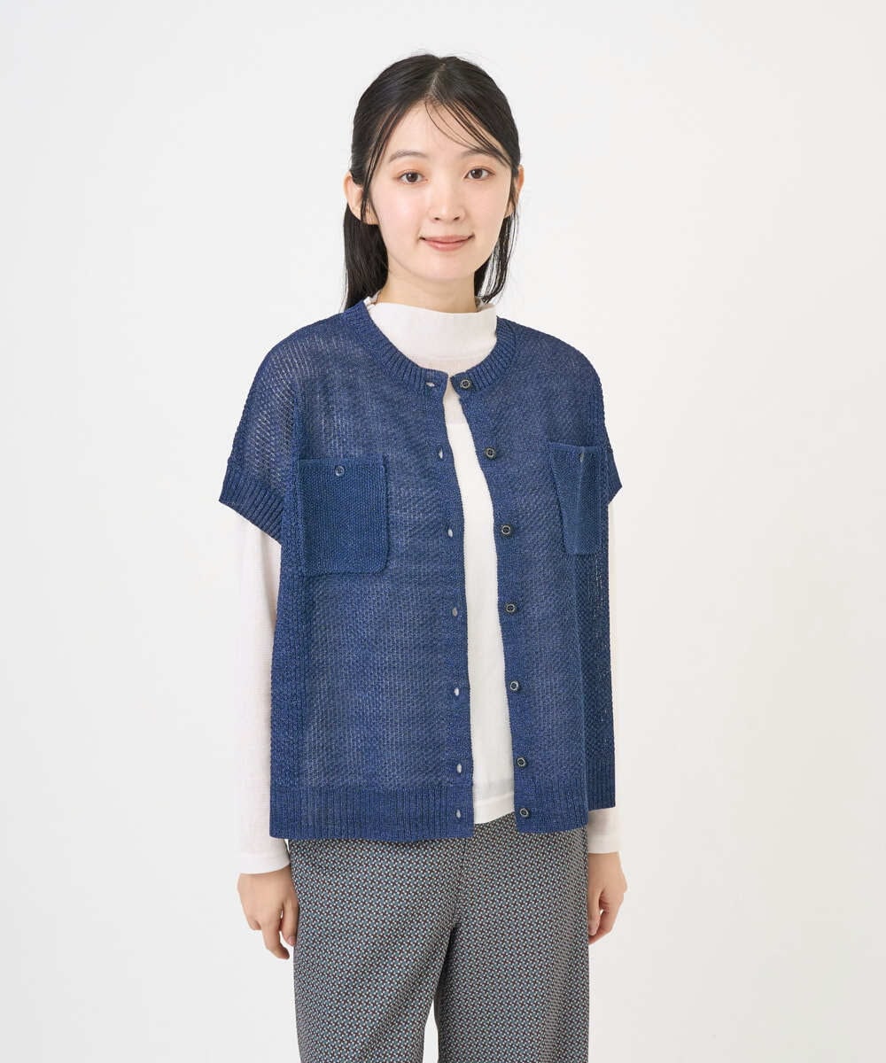 NGSGF41230 GIANNI LO GIUDICE(ジャンニ ロ ジュディチェ) ペーパーヤーン鹿の子ニットベスト ネイビー