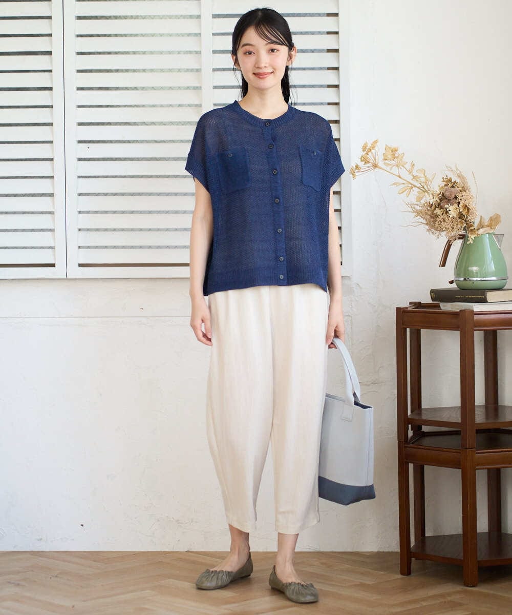 NGSGF41230 GIANNI LO GIUDICE(ジャンニ ロ ジュディチェ) ペーパーヤーン鹿の子ニットベスト ネイビー