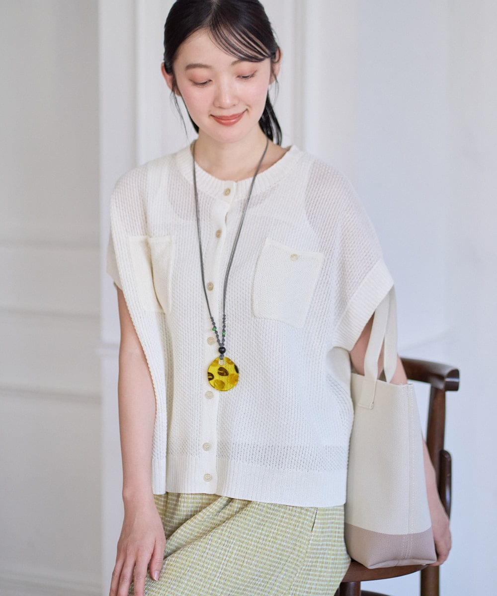 NGSGF41230 GIANNI LO GIUDICE(ジャンニ ロ ジュディチェ) ペーパーヤーン鹿の子ニットベスト アイボリー