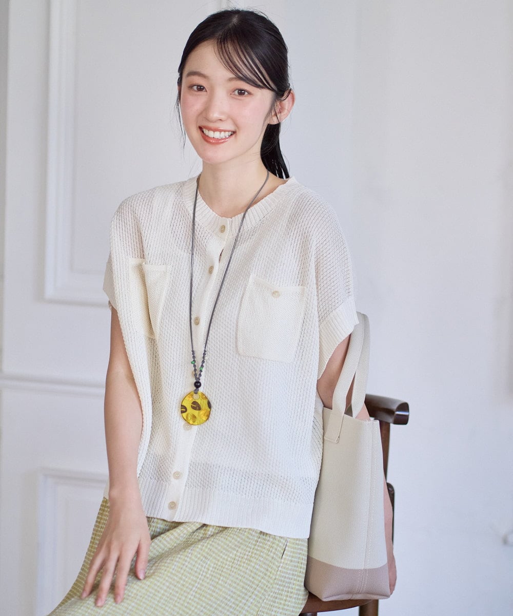 NGSGF41230 GIANNI LO GIUDICE(ジャンニ ロ ジュディチェ) ペーパーヤーン鹿の子ニットベスト アイボリー