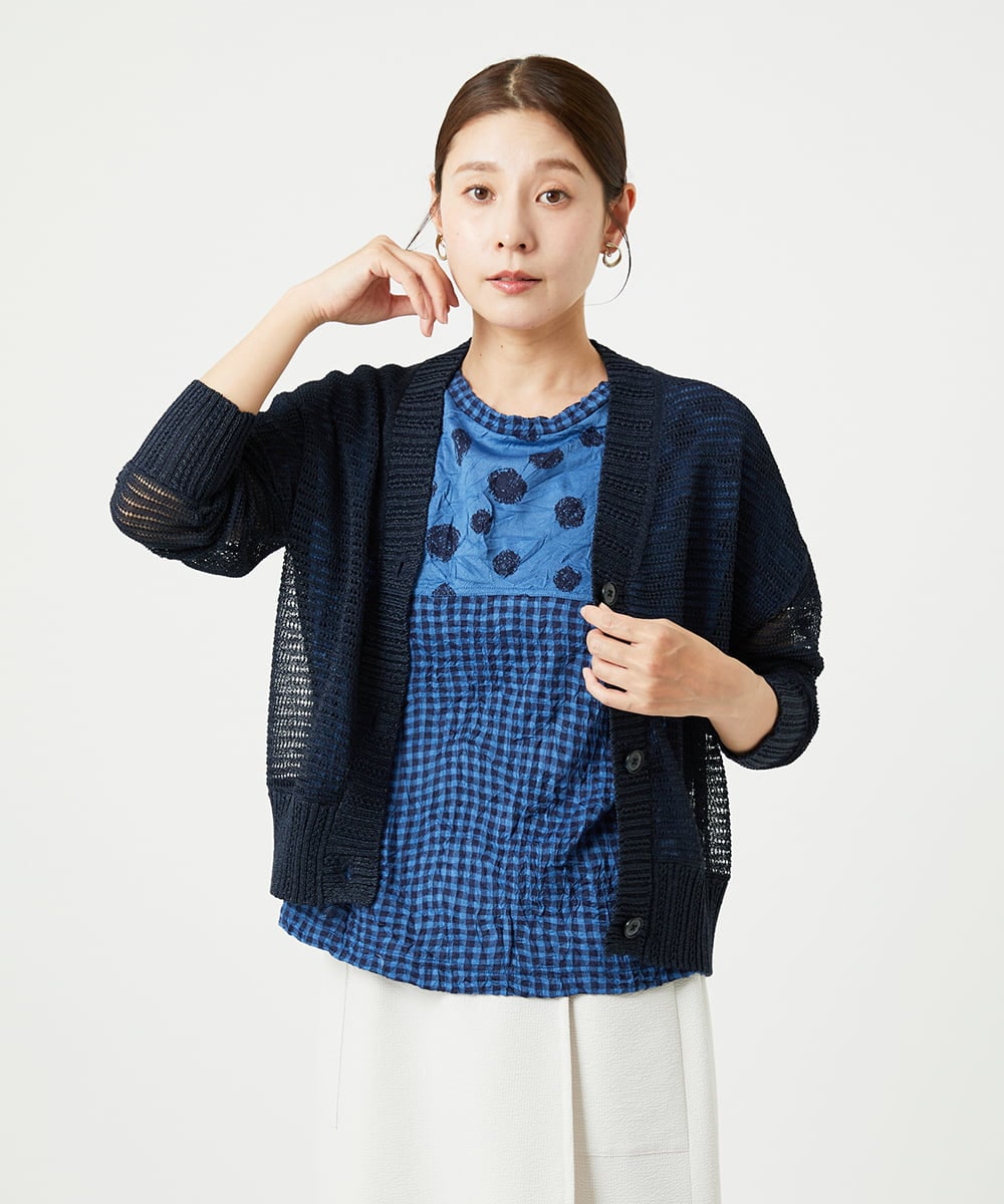NGSHA10240 GIANNI LO GIUDICE(ジャンニ ロ ジュディチェ) [洗える]透かし柄ニットカーディガン ネイビー