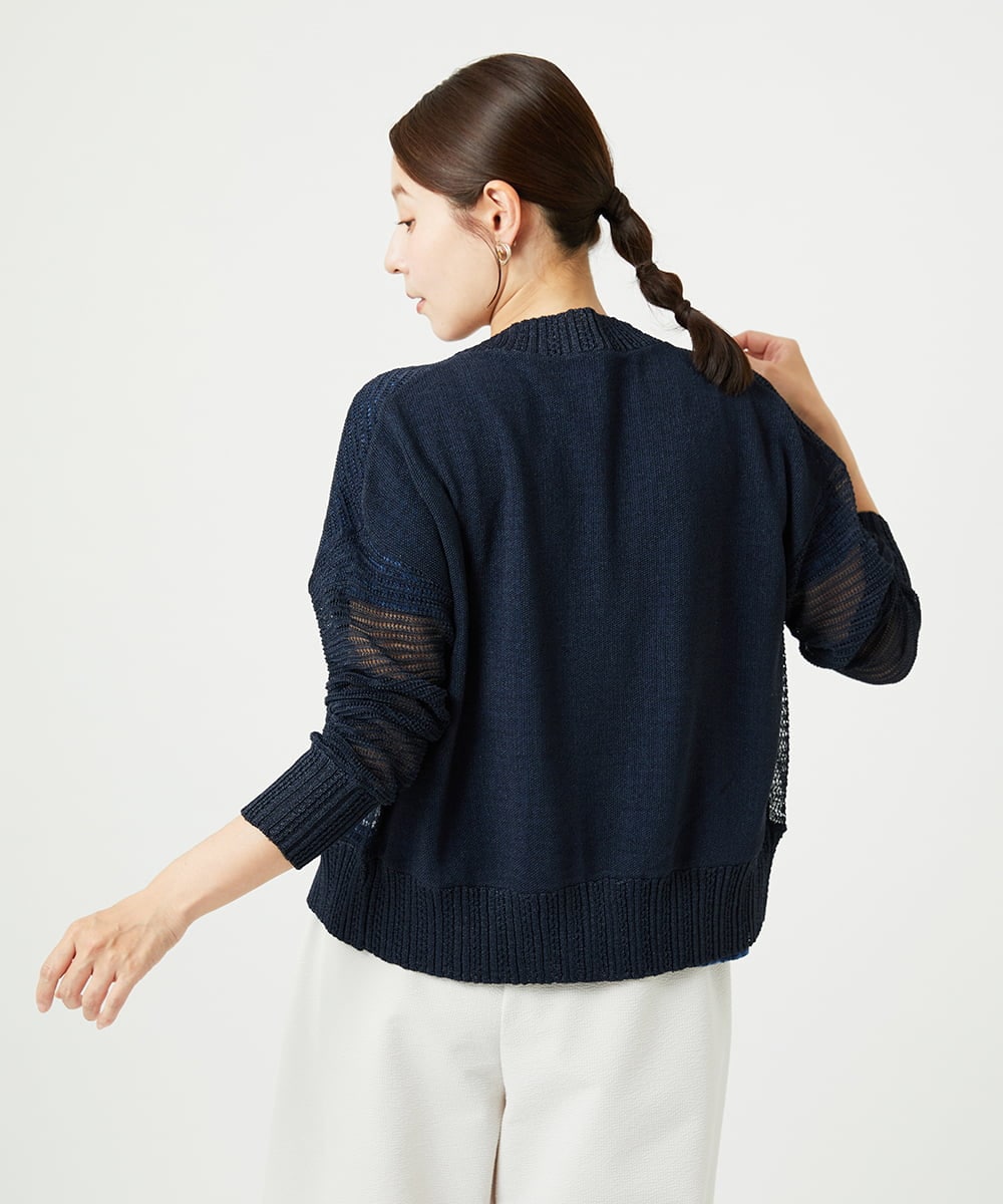 NGSHA10240 GIANNI LO GIUDICE(ジャンニ ロ ジュディチェ) [洗える]透かし柄ニットカーディガン ネイビー