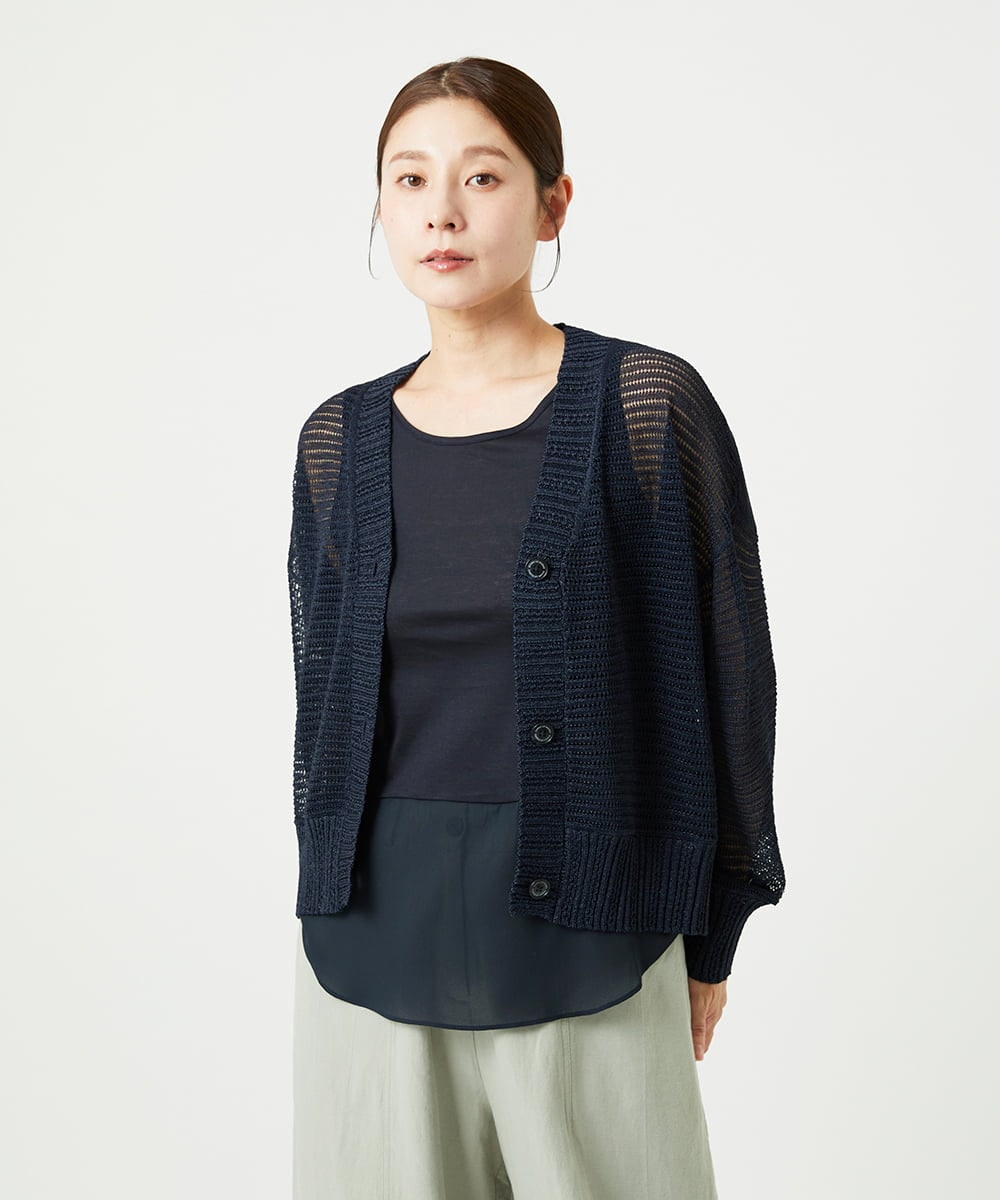 NGSHA10240 GIANNI LO GIUDICE(ジャンニ ロ ジュディチェ) [洗える]透かし柄ニットカーディガン ネイビー