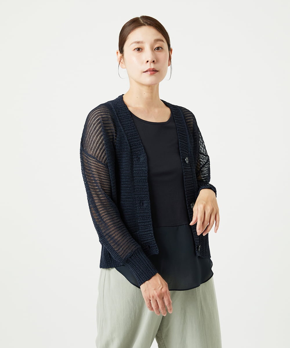 NGSHA10240 GIANNI LO GIUDICE(ジャンニ ロ ジュディチェ) [洗える]透かし柄ニットカーディガン ネイビー