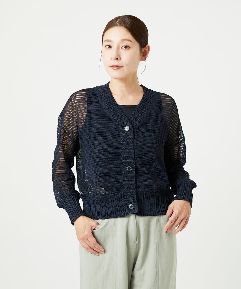 NGSHA10240 GIANNI LO GIUDICE(ジャンニ ロ ジュディチェ) [洗える]透かし柄ニットカーディガン ネイビー