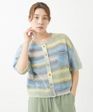 NGSHW10170 GIANNI LO GIUDICE(ジャンニ ロ ジュディチェ) [洗える]カスリニットショートカーディガン ブルー
