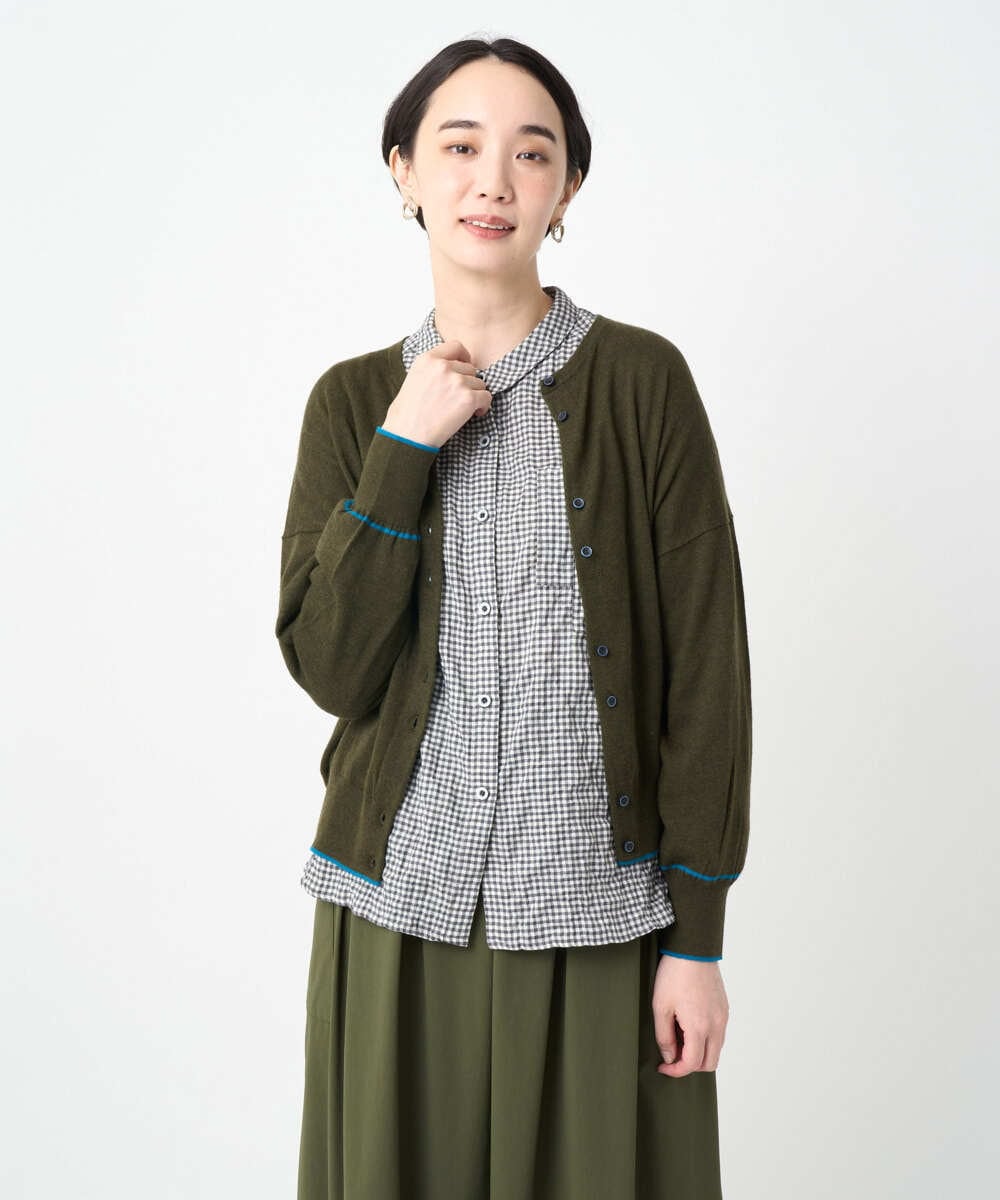 NGSJB20250 GIANNI LO GIUDICE(ジャンニ ロ ジュディチェ) [洗える]シルク混ニットカーディガン ダークカーキ