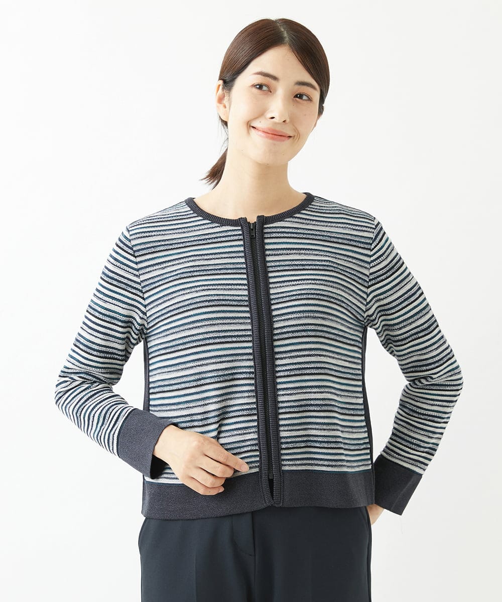 NGSJS10390 GIANNI LO GIUDICE(ジャンニ ロ ジュディチェ) [洗える・日本製]マルチタックボーダーブルゾン ネイビー