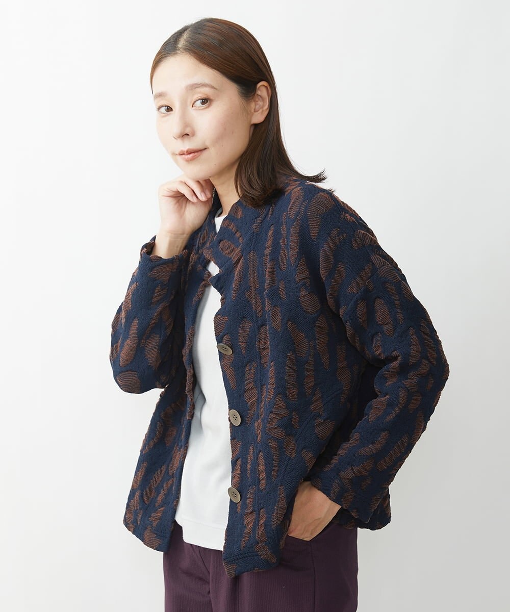 NGSJS20490 GIANNI LO GIUDICE(ジャンニ ロ ジュディチェ) [洗える]ストレッチジャガードニットジャケット ブラウン